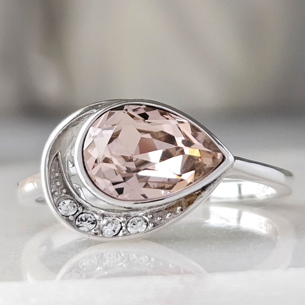Official Swarovski Pink Champagne Crystal ring, 925 Sterling Silver